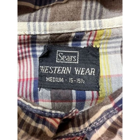 Vintage Western Wear Button Up Shirt Adult Medium Brown Yellow Long Sleeve Mens. - Picture 4 of 8